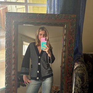 Anne Klein Navy and White Striped Cardigan